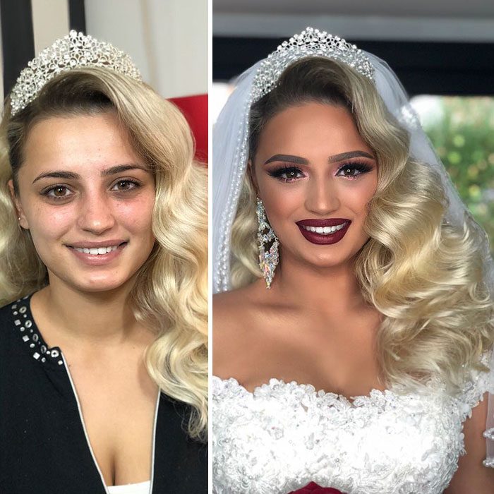 Novia antes y después del maquillaje para su boda