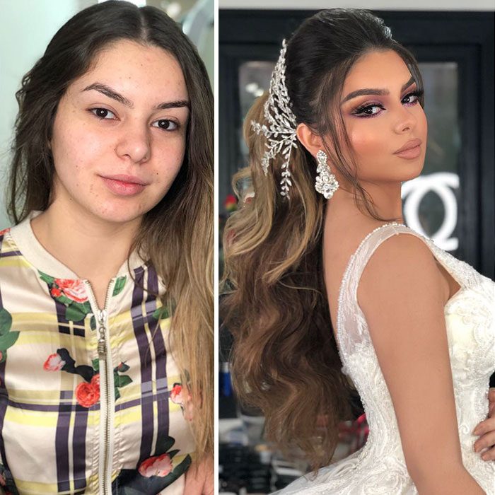 Novia antes y después del maquillaje para su boda