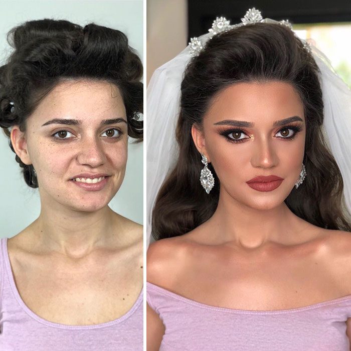 Novia antes y después del maquillaje para su boda