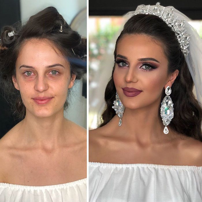 Novia antes y después del maquillaje para su boda