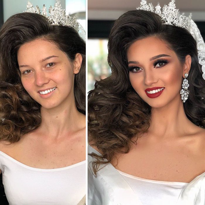 Novia antes y después del maquillaje para su boda