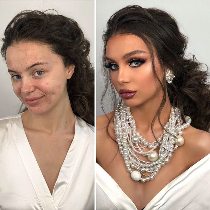 Novia antes y después del maquillaje para su boda