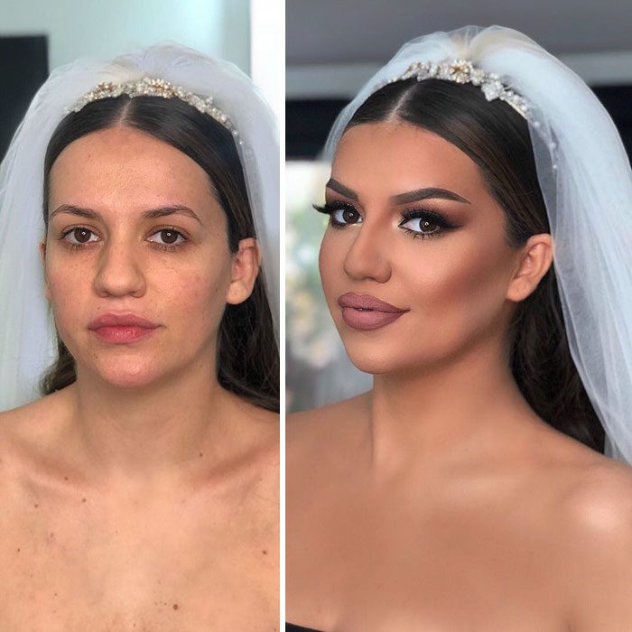 Novia antes y después del maquillaje para su boda