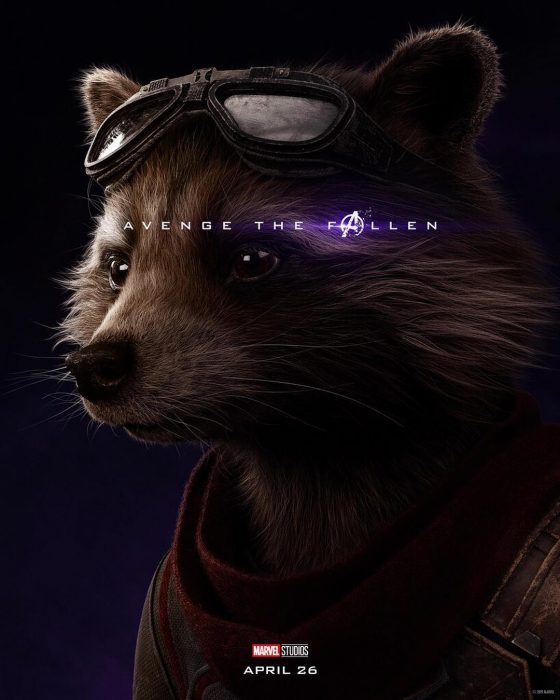 Mapache usando googles. Rocker Raccoon, Bradley Cooper, Póster oficial de la película Avengers: Endgame