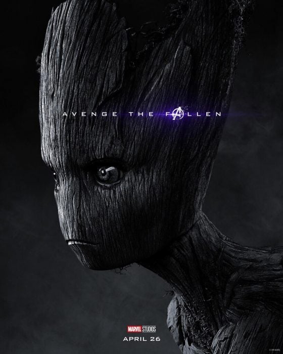 Dibujo de un árbol de madera triste, Groot, Vin Diesel, Póster oficial de la película Avengers Endgame