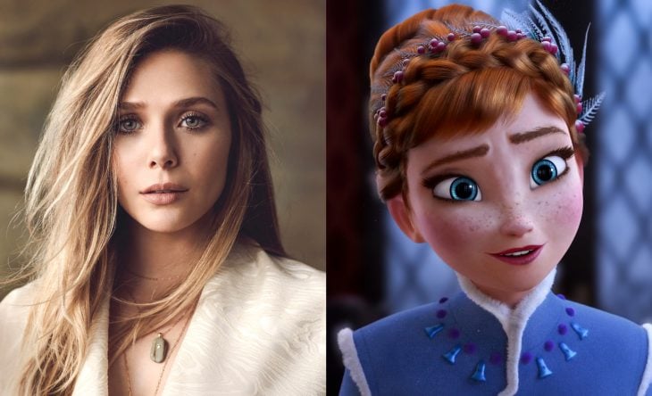 Princesas de películas Disney si fueran famosas de la vida real, actriz Elizabeth Olsen como Anna de Frozen