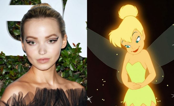 Princesas de películas Disney si fueran famosas de la vida real, actriz Dove Cameron como Campanita de la película Peter Pan
