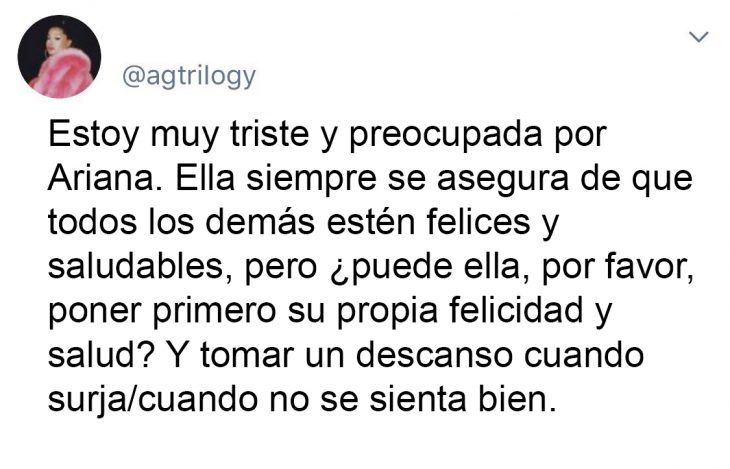 Tuit sobre la enfermedad de Ariana Grande
