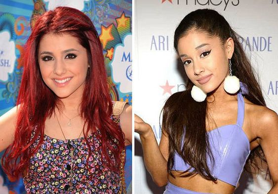 Ariana Grande comparación del antes y el después de operarse la nariz