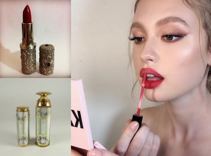 Artículos viejos y nuevos de belleza; labial antiguo y moderno de Kylie Cosmetics