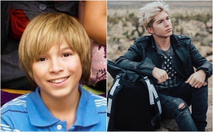 Paul Butcher antes y después. Chico sentado sobre piedra, mirando al cielo, mientras modela para una fotografía 