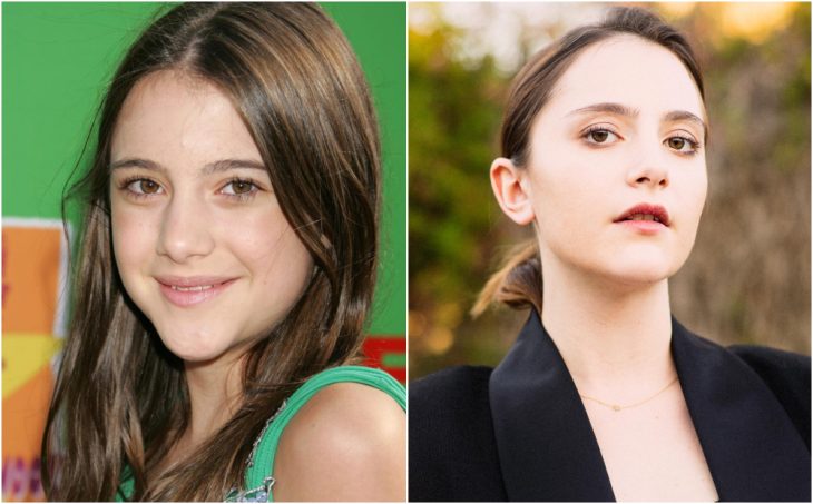 Alexa Nikolas antes y después, modelando blazer color negro en un campo con flores, Zoey 101