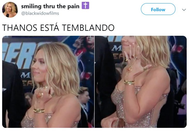 Twitter reacciona a Scarlett Johansson que interpreta a la Viuda Negra y Brie Larson en el papel de Capitana Marvel en la premiere de la película de Avengers: Endgame en Los Angeles, usando las gemas del infinito