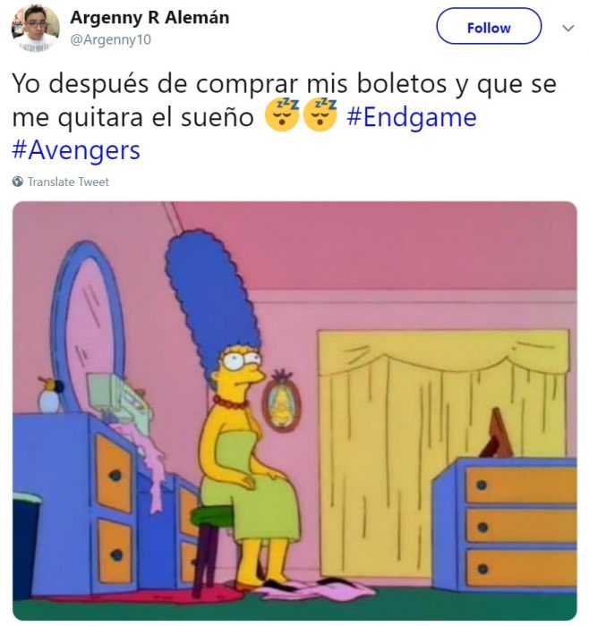 Memes de Cinépolis y Cinemex en Twitter sobre preventa de boletos para Avengers: endgame, meme de Marge Simpson sentada