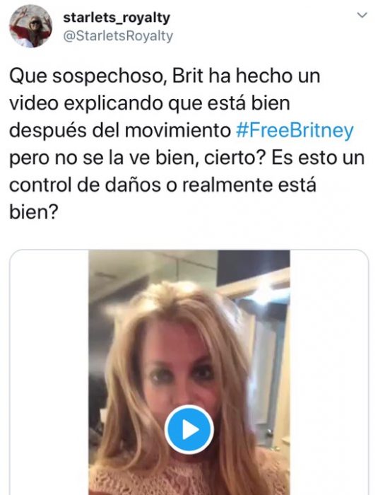Tuit que habla sobre el vídeo de la cantante Britney Spears donde desmintió estar contra su voluntad