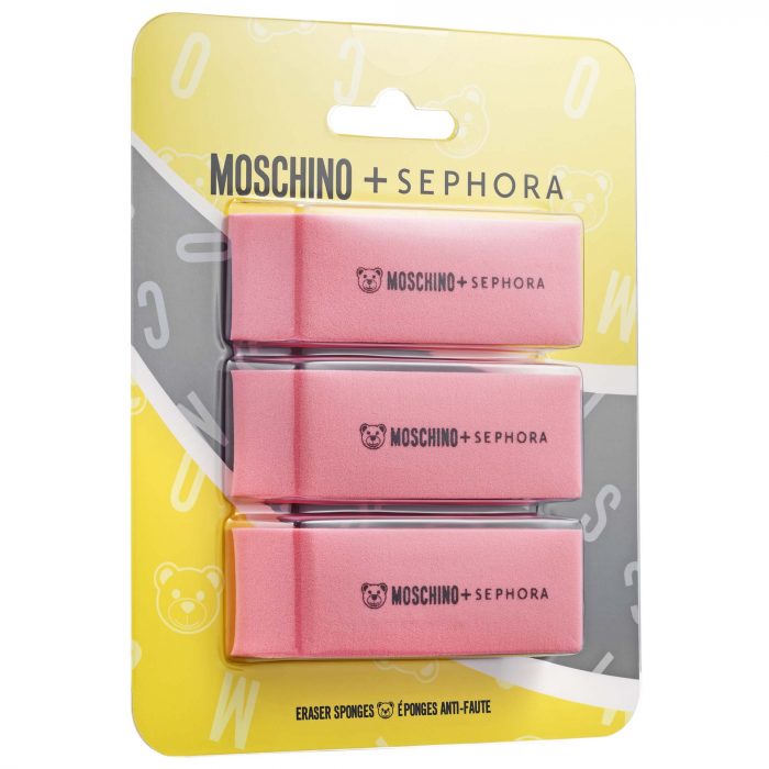 Esponjas de maquillaje en forma de borradores de la nueva colección de maquillaje en colaboración con Moschino y Sephora