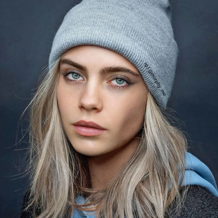 Chica llevando gorro tejido en su cabeza, Billie Eilish, Cara Delevigne , Morphy_Me