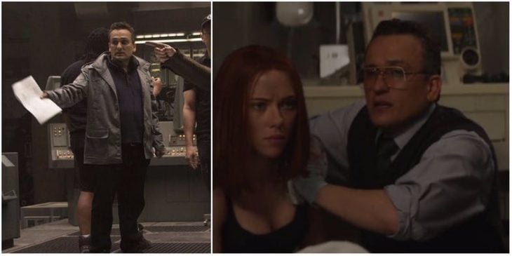 Hombre cuidando a una chica mientras se esconden, escena de la película Capitán América: el primer vengador, Joe Russo