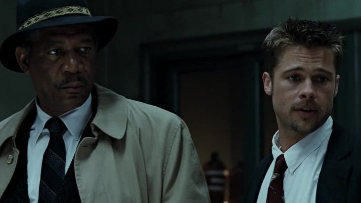 El actor Morgan Freeman y el actor Brad Pitt en la cinta Siete Pecados Capitales