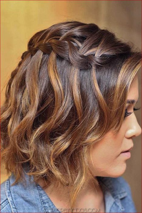 Woman braiding cascade short hair brown coffee