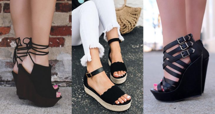 Wedges, sandalias perfectas para el calor, primavera o verano, zapatos de tacón seguido de madera o tejido, con correa y cintas