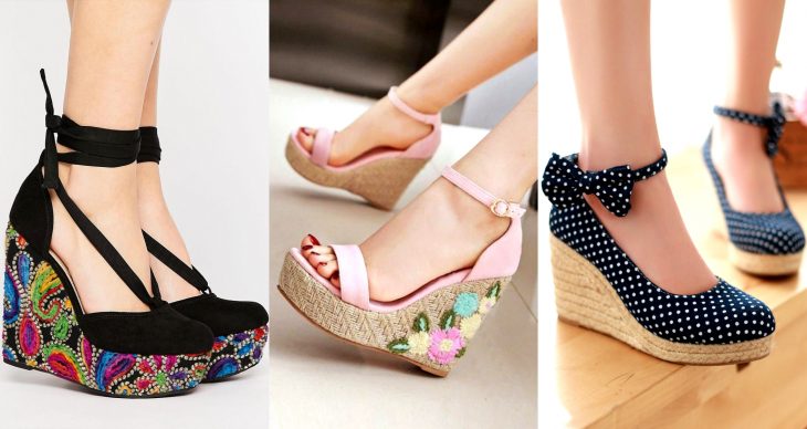 Wedges, sandalias perfectas para el calor, primavera o verano, zapatos de tacón alto y seguido, con detalles de flores tejidas, ornamentos y polka dots o puntos con moño