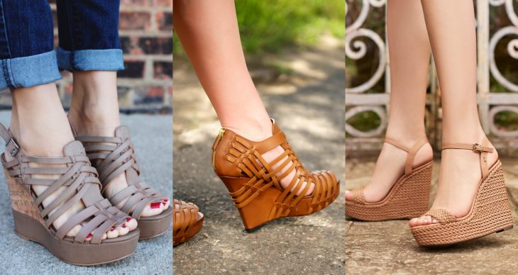 Wedges, sandalias perfectas para el calor, primavera o verano, zapatos de tacón alto seguido , con muchas cintas y efecto tejido