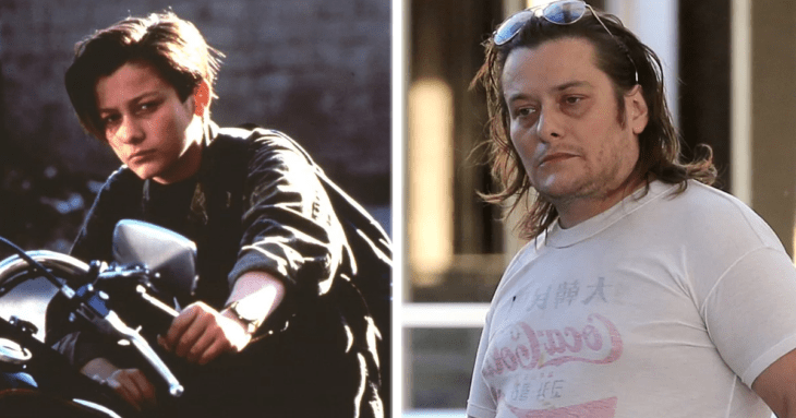 Edward Furlong a la izquierda interpretando el papel de John Connor en Terminator. A la derecha actualmente 