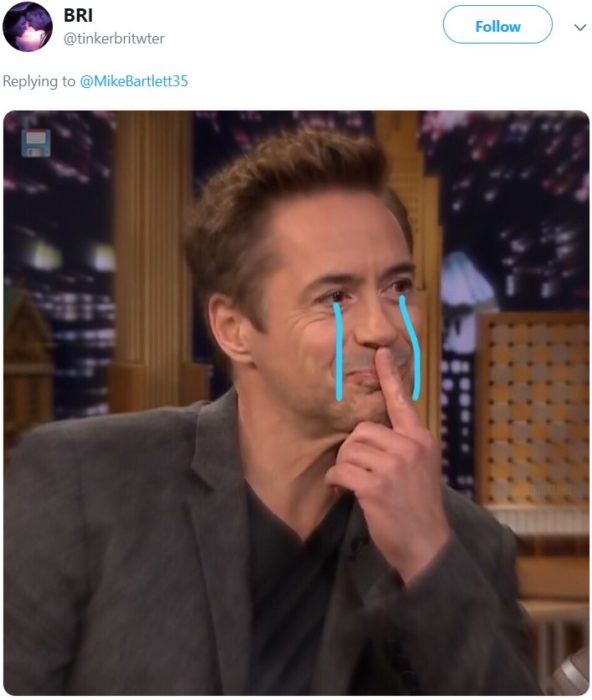 Papá comparte en Twitter que su hijo lloró hasta dormirse abrazado de sus juguetes de Iron Man después de ver la muerte de Tony Stark en Avengers: Endgame; meme de Robert Downey Jr. con lágrimas de paint