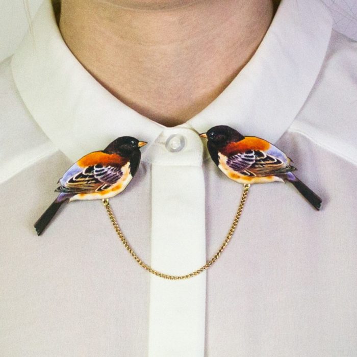 Collar tips; broches para cuello de camisa; pájaron con cadena dorada