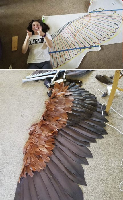 Chica siguiendo un tutorial para hacer unas alas movibles 