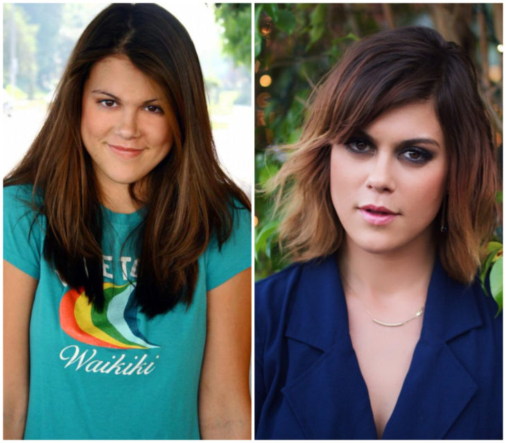 Lindsey Shaw con cabello largo y con cabello corto en balayage 