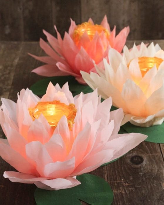 Ideas para fiesta de XV años con temática japonesa; velas en forma de flor de loto