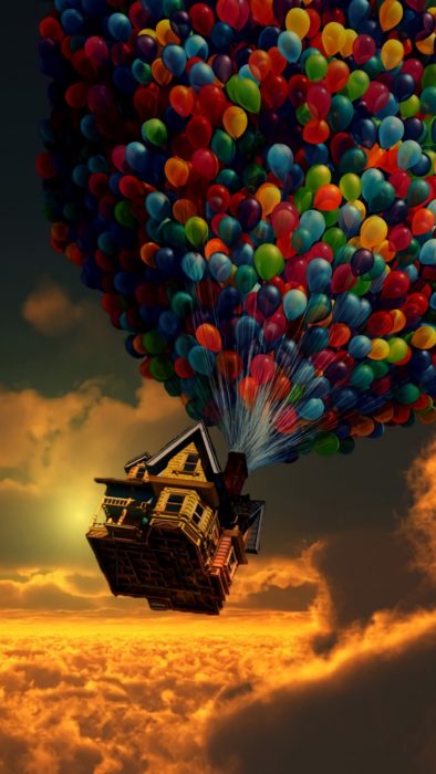 Fondo de pantalla para celular de Disney; wallpaper de casa con muchos globos en el cielo de película Up, una aventura de altura