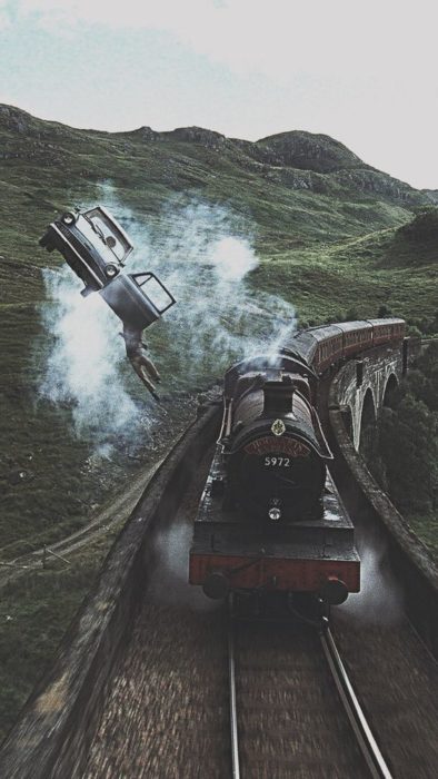 Expreso de Hogwarts viajando a toda velocidad por Inglaterra, Harry Potter