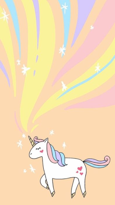 Fondo de pantalla para celular con el dibujo de un unicornio al que le sobresale un arcoirís de su cuerno