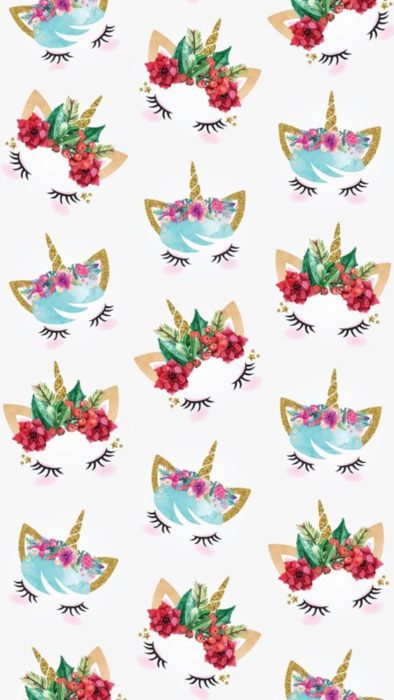 Fondo de pantalla para celular con dibujos de unicornios con diademas de flores rojas