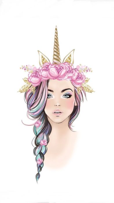 Fondo de pantalla para celular con el rostro de una chica usando una diadema con cuerno de unicornio