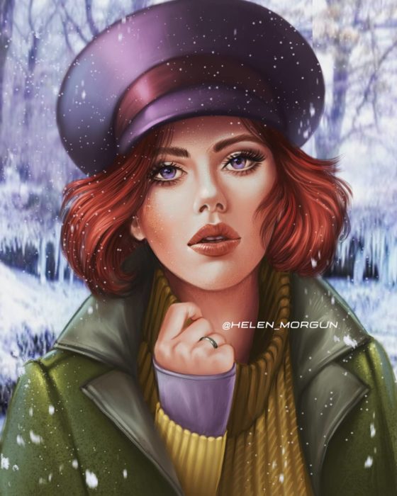 ilustración de Scarlett Johansson como Anastasia, Disney princesas, Helen Morgun