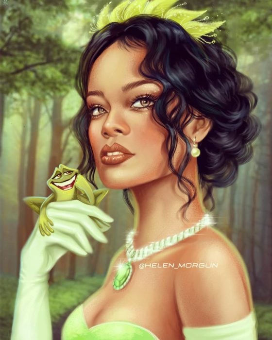 Ilustración de Rihanna como Tiana, Disney princesas, Helen Morgun