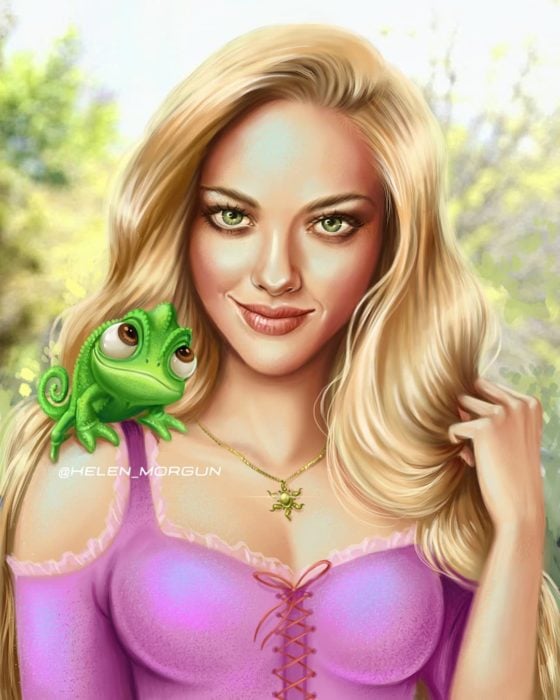 Ilustración de Amanda Seyfried como Rapunzel, Disney princesas, Helen Morgun