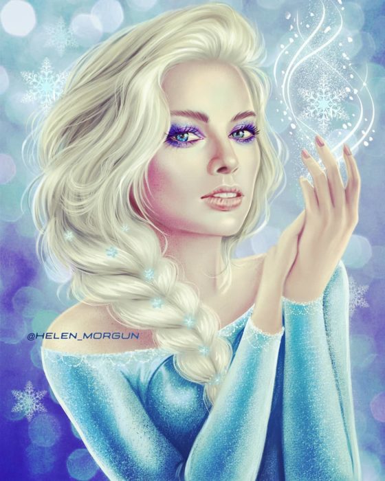 Ilustración de Margot Robbie como Elsa, Disney princesas, Helen Morgun