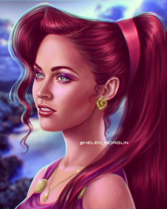 Ilustración de Meghan Fox como Megara de Hércules, Disney princesas, Helen Morgun