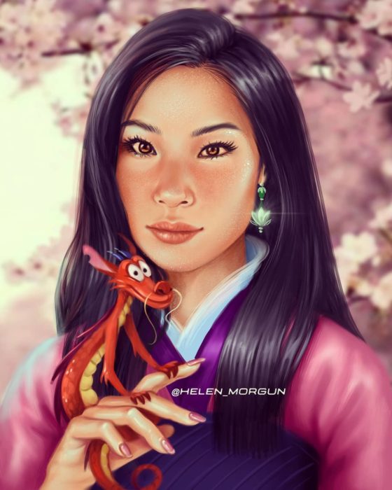 Ilustración de Lucy Lu como Mulan, Disney princesas, Helen Morgun