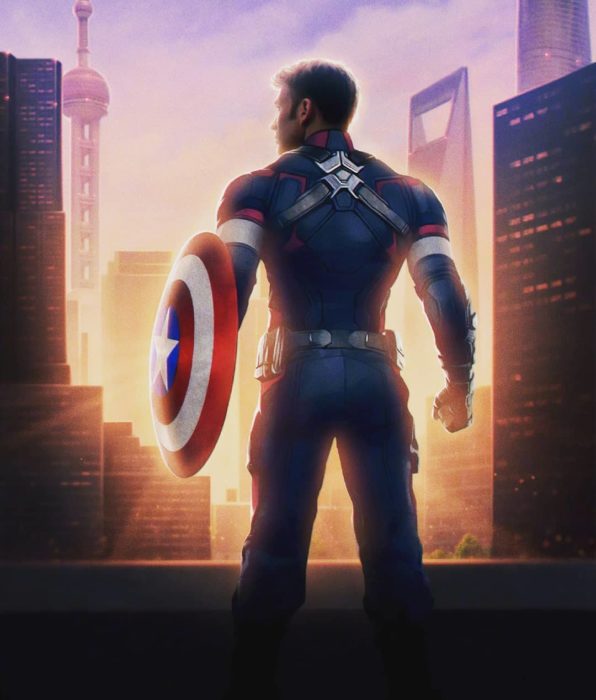 Chris Evans de perfil en el poster de Avengers: Endgame usando traje de Capitán América