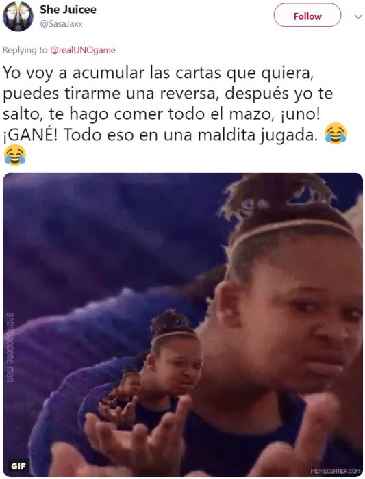 El juego de mesa UNO revela las reglas del juego: no se pueden acumular cartas, y usuarios de Twitter reaccionan; meme de niña negra confundida