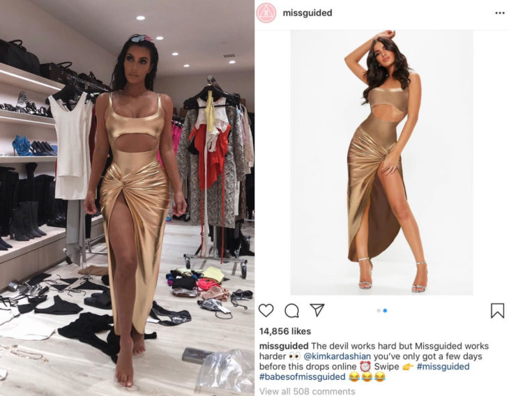 Kim Kardashian demanda a la marca de ropa Missguided por copiar su vestido dorado con abertura en la pierna