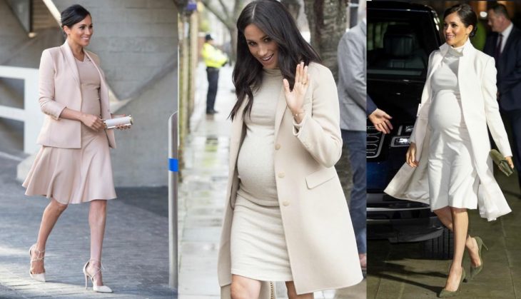 Meghan Markle usando ropa de maternidad durante su embarazo