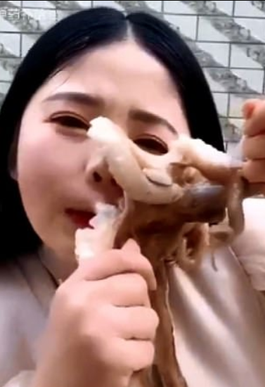 Vlogger Seven mostrando como se intenta quitar a un pulpo del rostro 