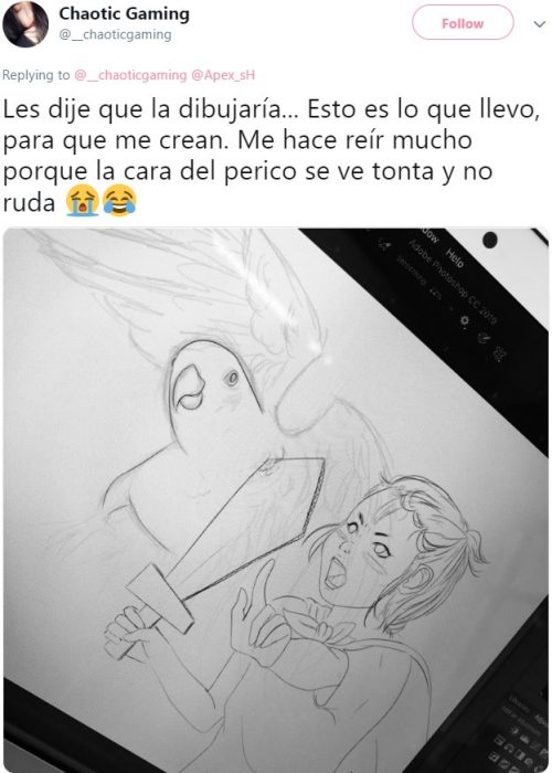 Niña entrena a su ave para atacar cuando ella grita; dibujo de pequeña con su perico